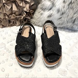 Zara Woman Black Woven  Crisscross Slingback Platform Sandals Sz EU 35
